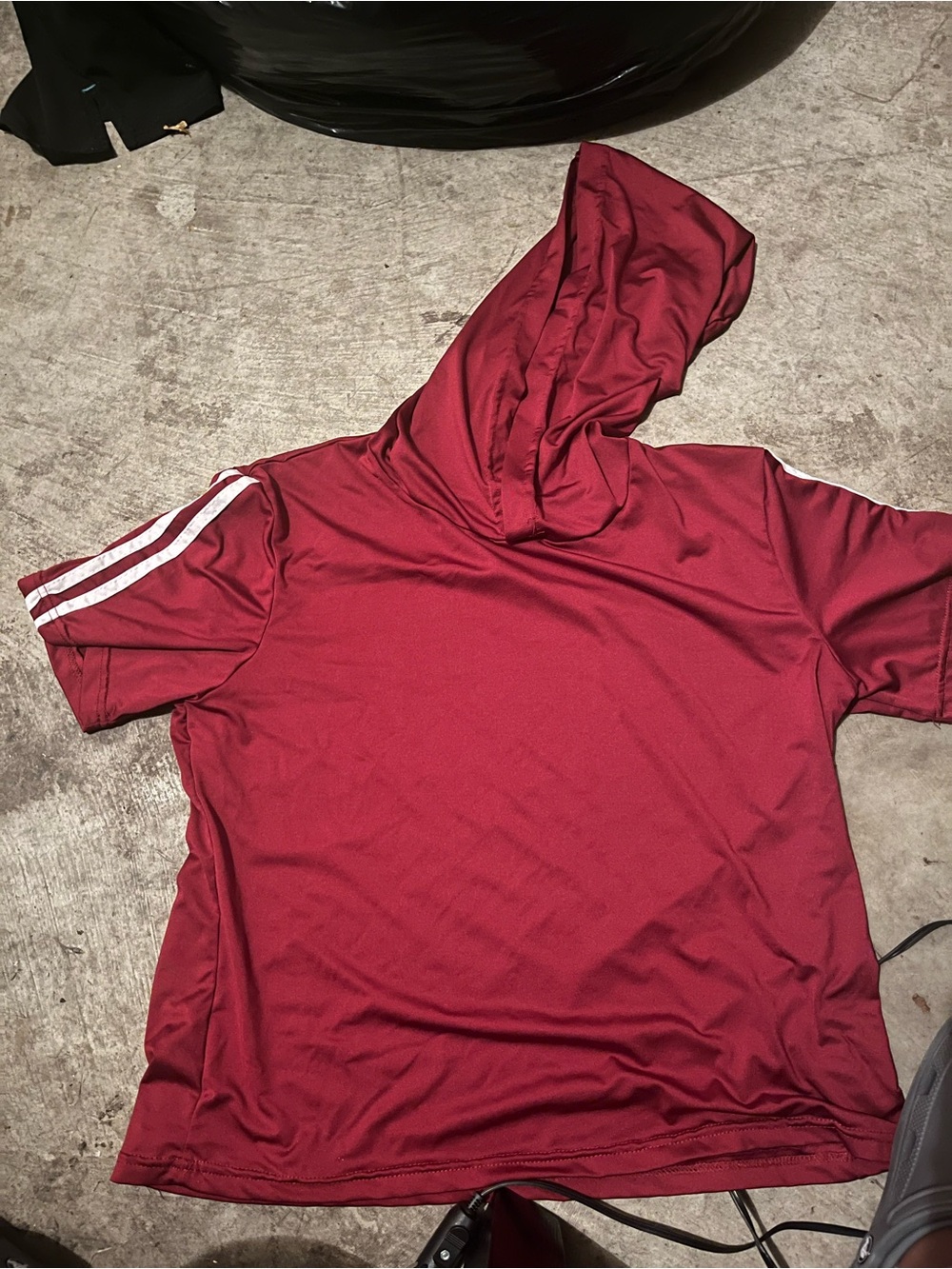 Red Short-Sleeve Hoodie with White Shoulder Stripes